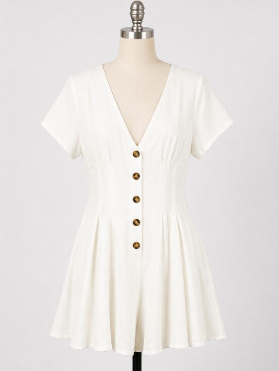 Princess Polly Pants - Princess Polly Ivory White Short Romper Short Sleeve Linen Cotton Women's US 6